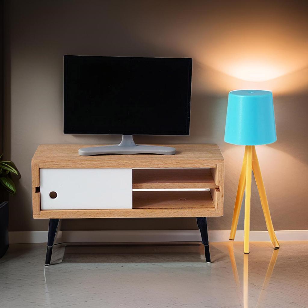 Puppenhaus Miniatur Möbelset 1/6 1/12 Maßstab TV-Schrank und Stehlampe Modellmöbel für realistische Dekoration