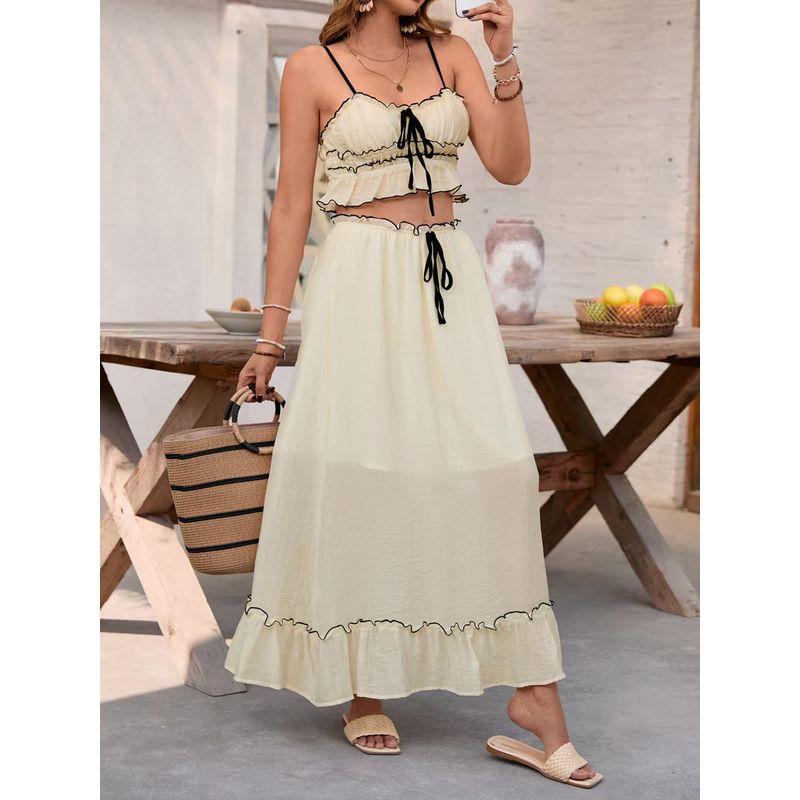 

Fashion Style Vacation Beach Camisole Skirt Suit Sexy Tank Top Half Skirt Set Apricot S