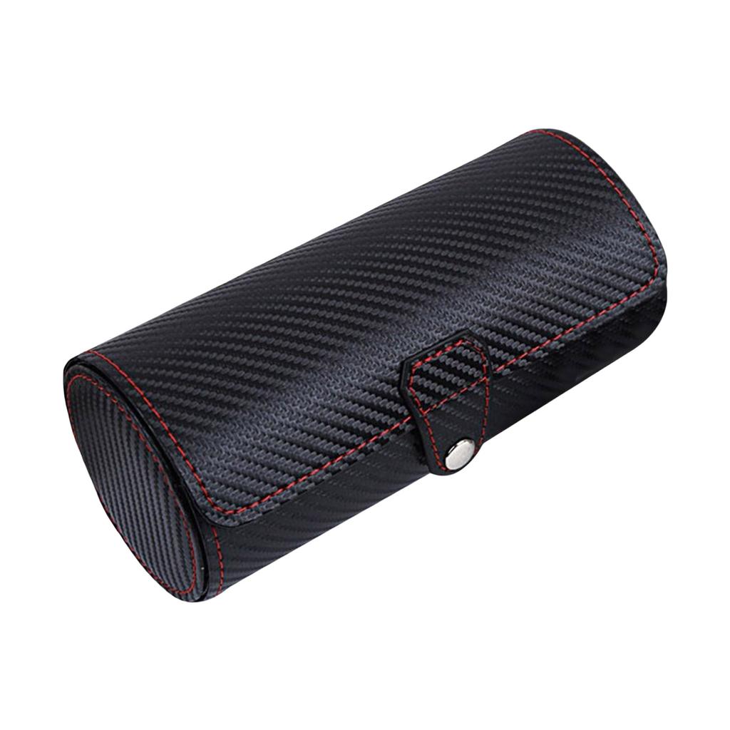 Travel Watch Case Roll Organizers Accessory For Men PU Leather Display Holder With 3 Slots Elegant Handwoven Pattern
