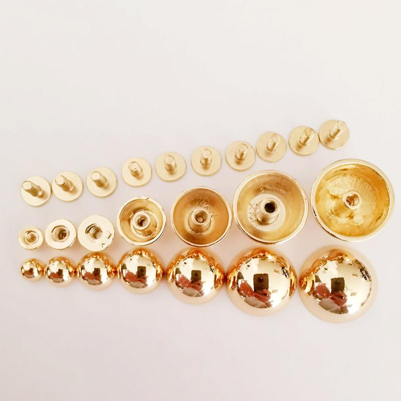 10Pcs 6/8/9/10/12/15/18/20mm DIY Gold Metal Button Nail Clothes/Bag/Shoes Round Head Screws Nail Bolt Mushroom Dome Strap Rivets