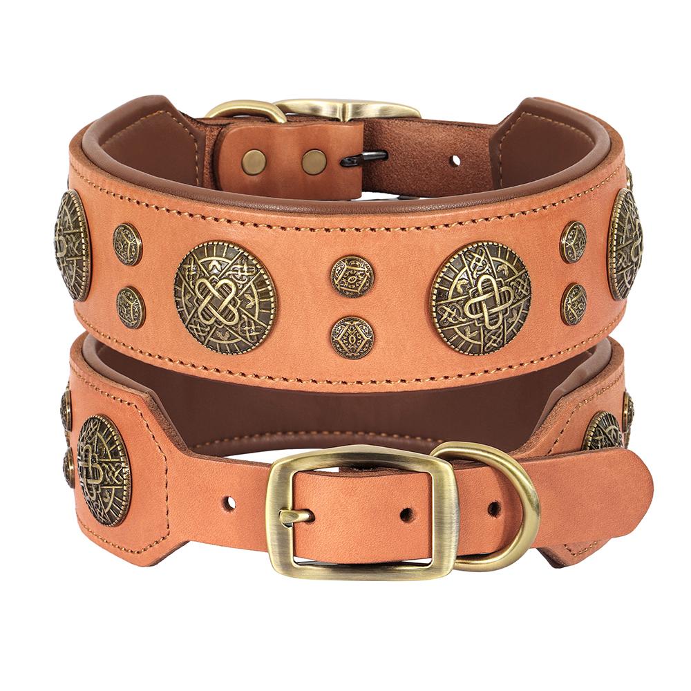 Genuine Leather Dog Collar Cool Spiked Studded Dog Collars Adjustable Pet Necklace for Medium Dogs French Bulldog Labrador