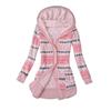 Stribet Print Langærmet Sweaterfrakke Efterår Vinter Knaplukning Hætte Plysforing Sweater Cardigan Ydertøj