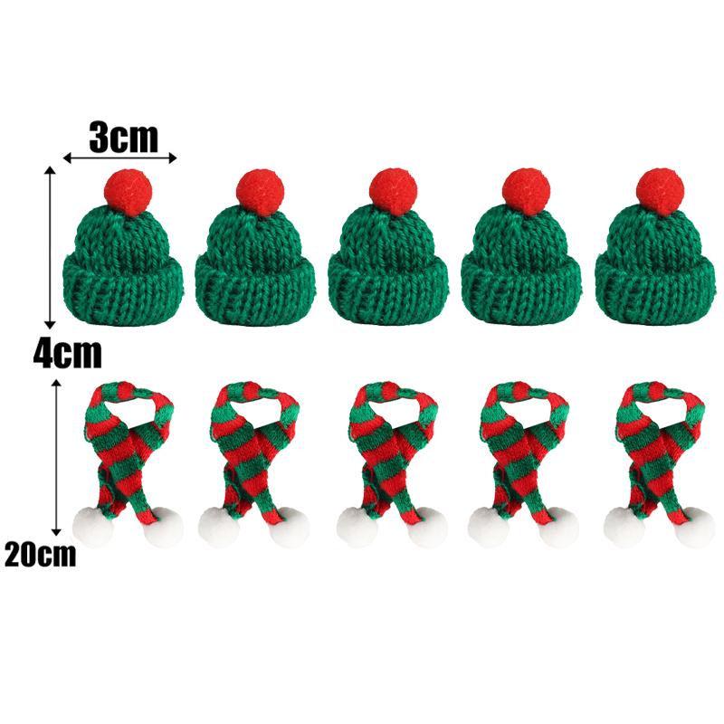 

5/50Sets Mini Knitting Scarf Wine Bottle Decor Christmas Party Tabletop Dinner DIY Decorative Ornaments Mini Santa Hats Scarf 5 Sets зелёный