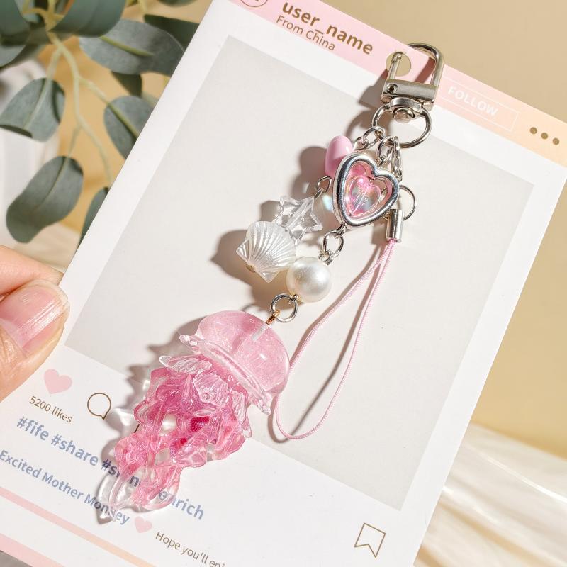 Ocean Theme Elegant Jellyfish Pendant Keychain Durable Metal Bag Phone Charm for Women Daily Gift