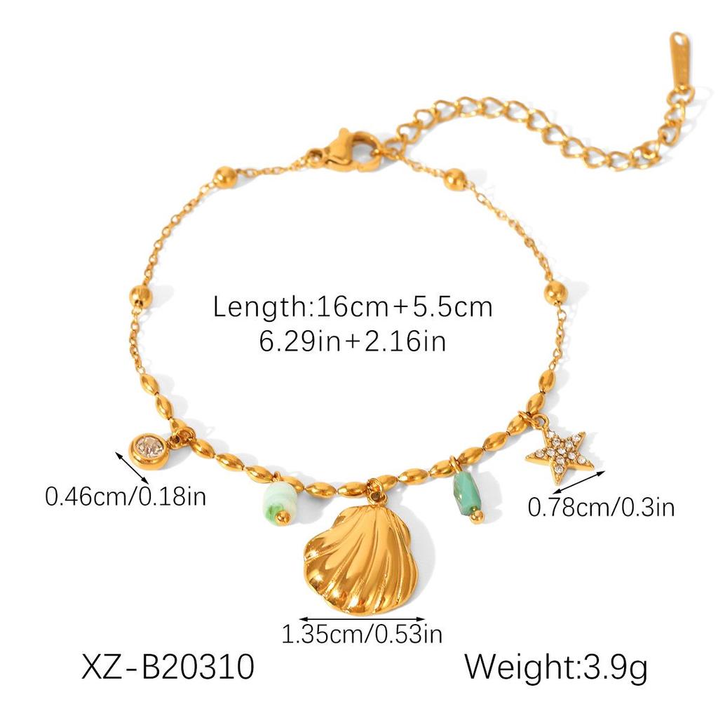 Luxury European & American Ocean-Inspired Stainless Steel Bracelet with Starfish & Seashell Design for Women – Non-Fading Titanium Jewelry