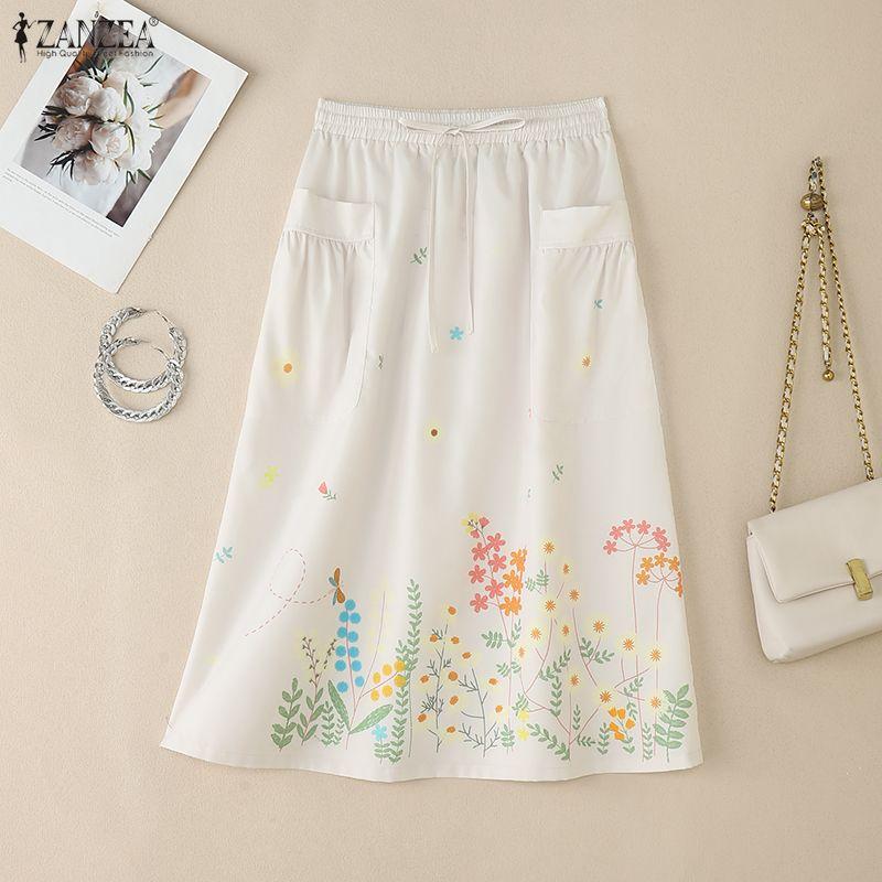 ZANZEA Women Summer Elastic Waist Loose Casual Floral Print Skirts