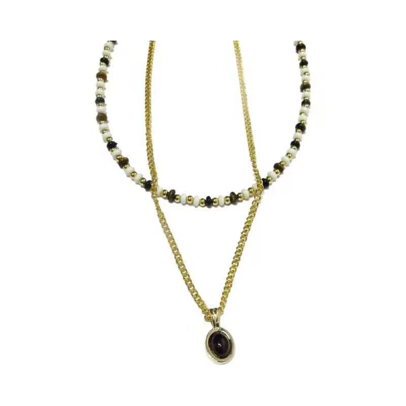 

New Tiger s Eye Stone Double Stacked Necklace Women s Light Luxury String Beads Clavicle Chain Necklace