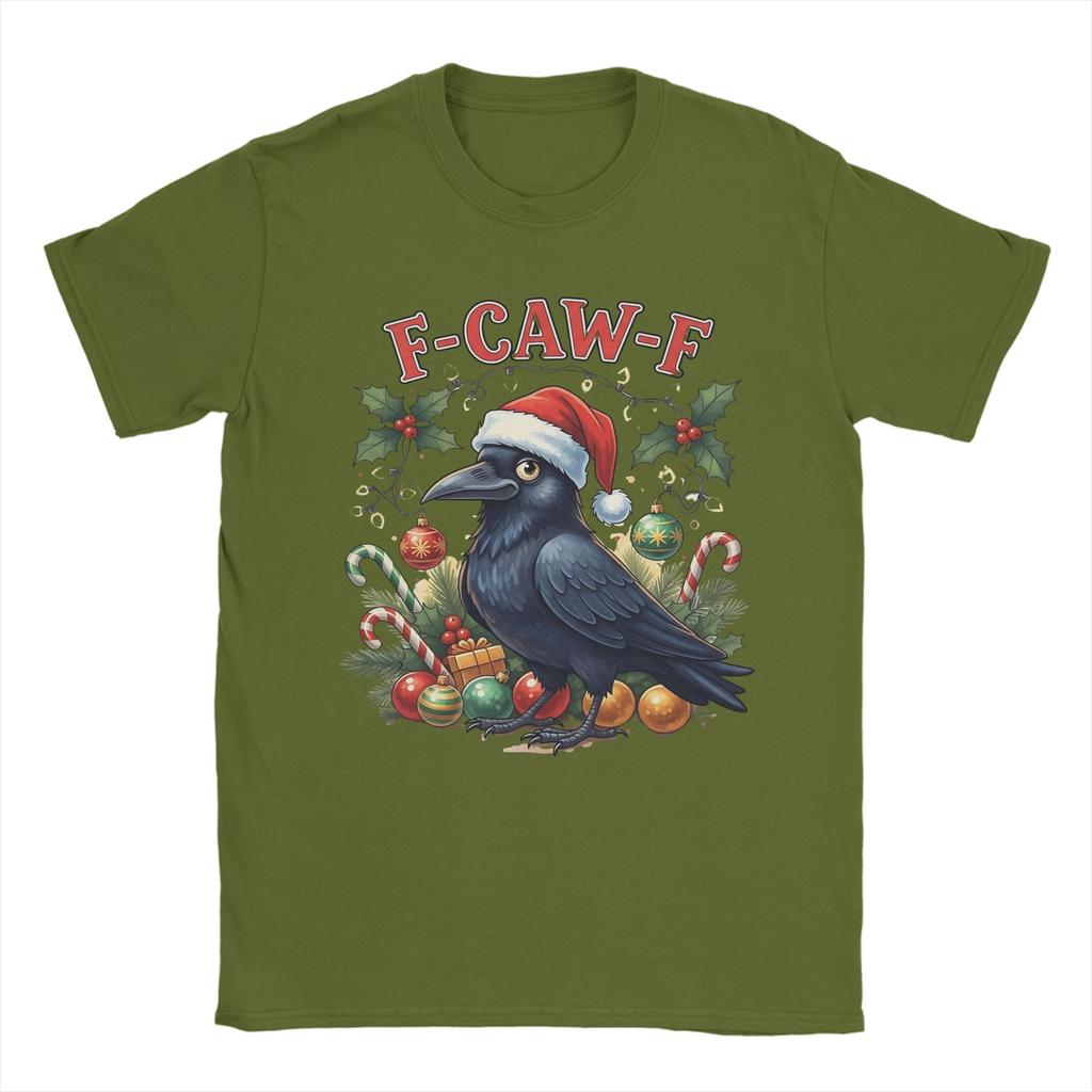 F-CAW-F Vrána Vánoce Vtipné Santa Vrána Pánské Tričko Úžasné Tričko z Čisté Bavlny Kulatý Výstřih Krátký Rukáv Tričko Oblečení