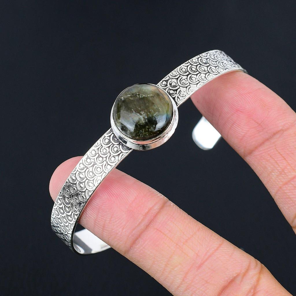 Round Labradorite Gemstone Daughter Artisan New Boho Bangle 925 Sterling Silver