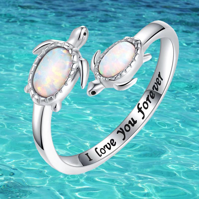 New turtle imitation opal open ring mother holiday gift jewelry