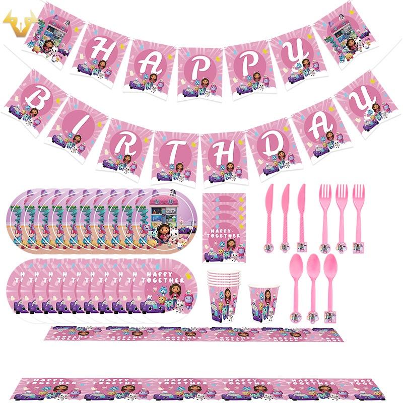 Gabbys Party Dollhouse Supply Plate Tissue Banner Tablecloth Balloon Decoration