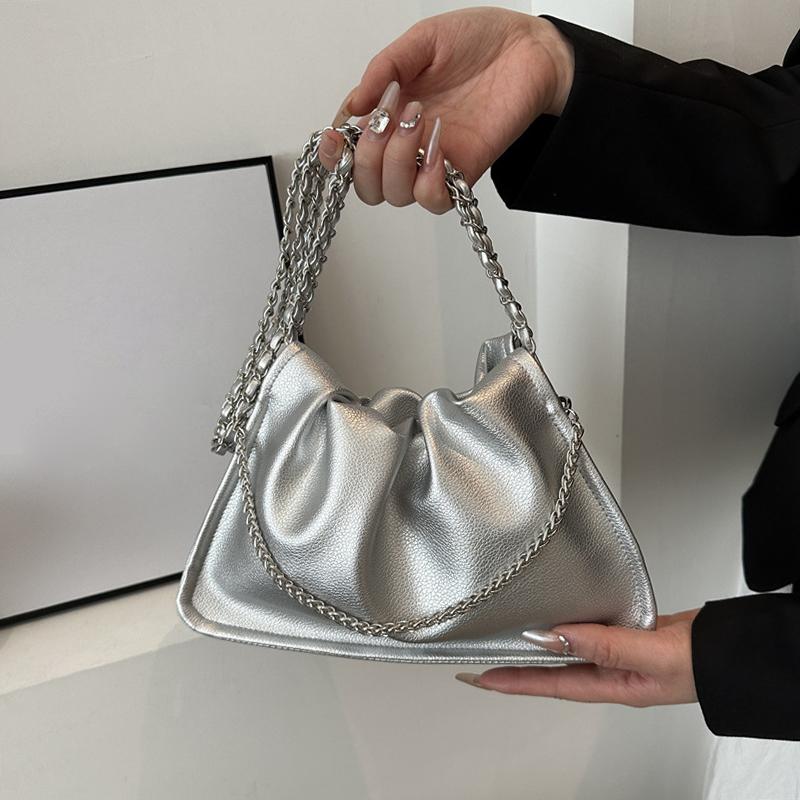 Pure Color Faux Leather Shoulder Bag Women's Summer New Style Underarm Chain Crossbody Bag Soft Square Shape Polyester Lining KTB