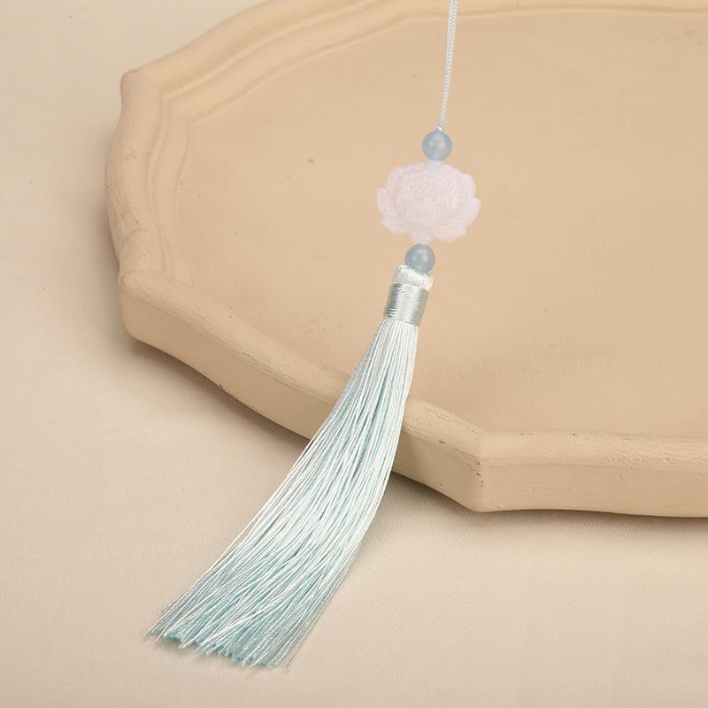 Double-Sided White Jade Lotus Tassel Fan Pendant - Antique Decoration Accessory
