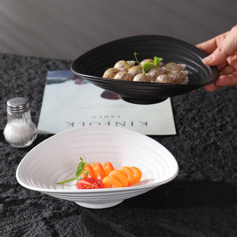 Irregularly Shaped Ceramic Salad Bowl for Restaurants - Deep Plate for French Desserts
