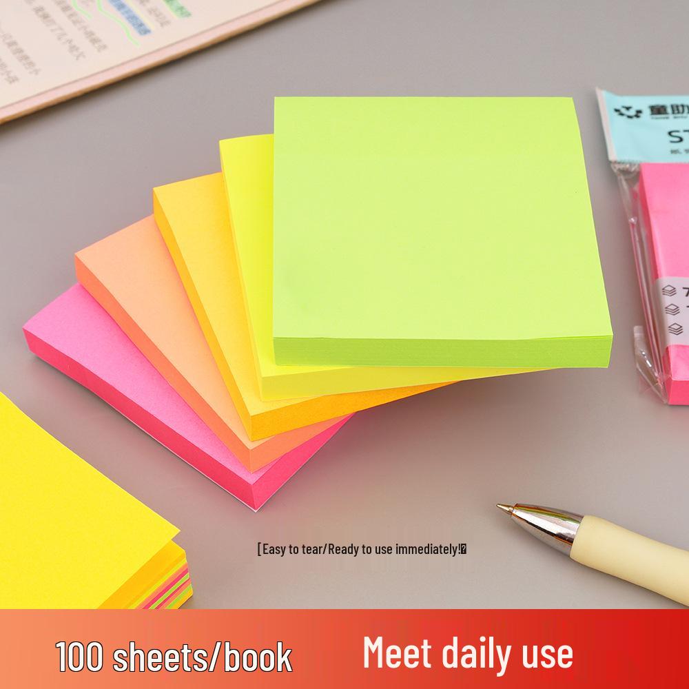 Multicolor Sticky Notes: Creative Fluorescent Memo Pads with Reusable Adhesive for Students