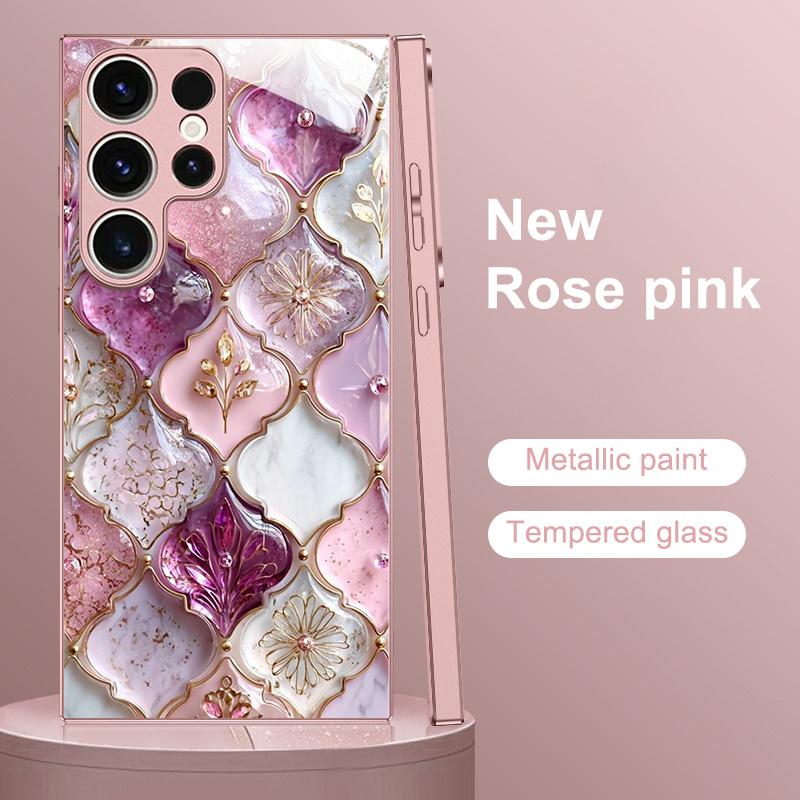Marmor- und gemustertes Design Glas Handyhülle geeignet für Samsung Galaxy S26 S25 S24 S22 S21 S20 FE/Ultra/Plus sturzsicher
