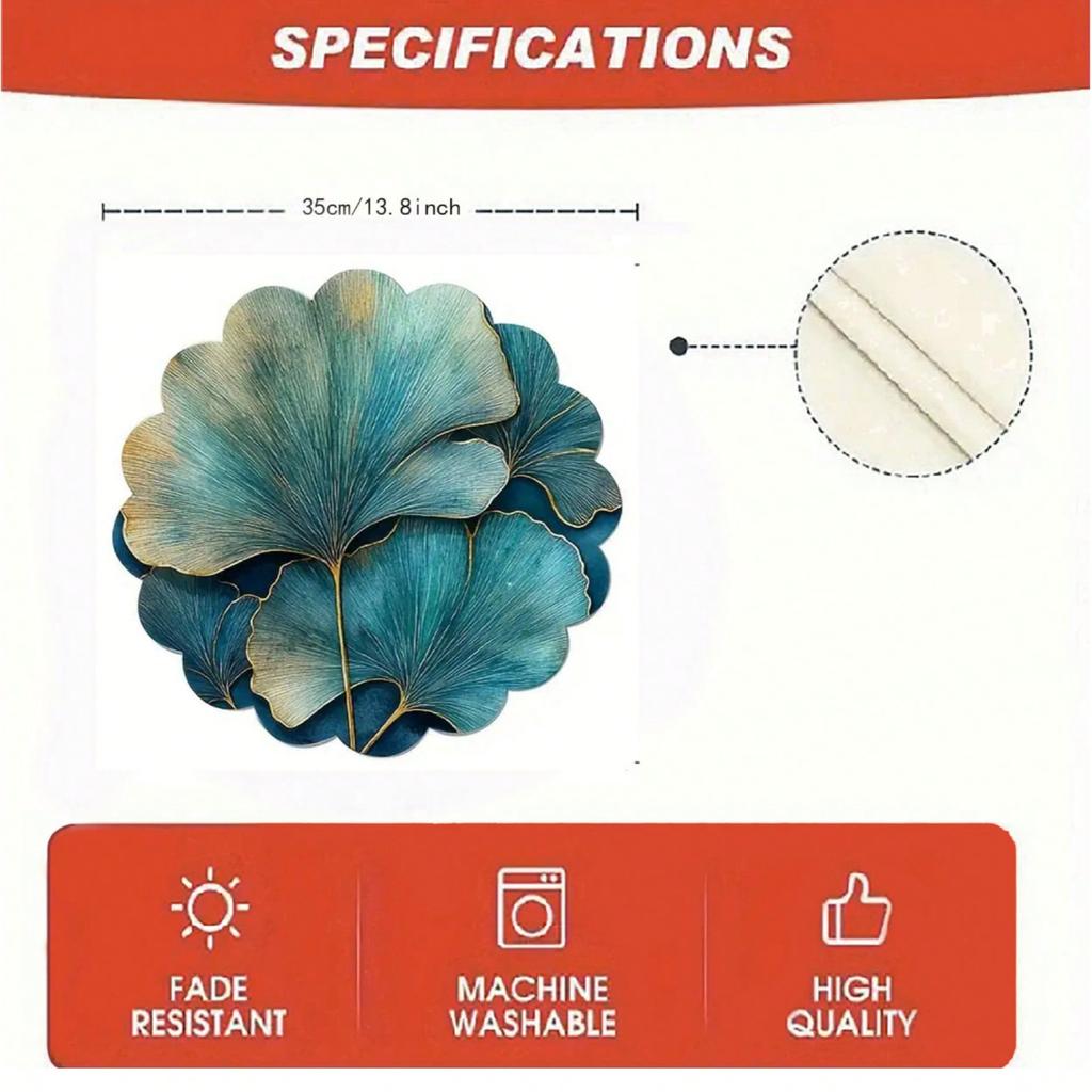 2/4 PIECES Blue Almond Leaf Table Mats - Washable, Anti-Slip, Heat-Resistant - Round Table Mats for Parties and Home Use