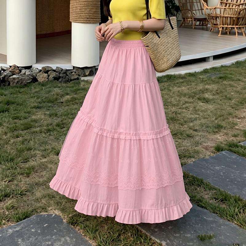 ZANZEA Women Elegant Lace Splice Casual Elastic Waist Loose Long Skirts