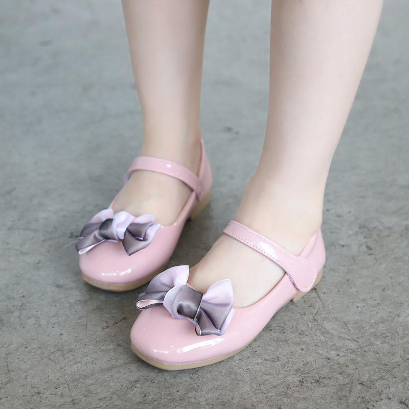 Girls Princess Shoes Spring Autumn Newest Style Big Bow Lowcut Soft Leather Shoes Kids Students Dress Dance Flat Shoes Size