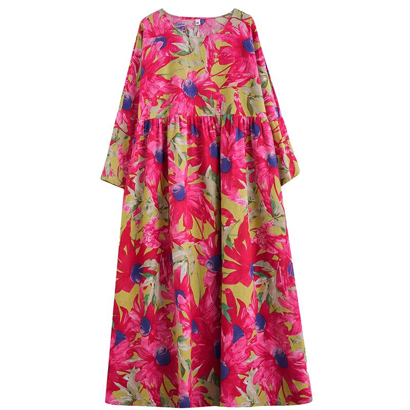 Long Sleeve Plus Size Cotton Linen Vintage Floral New In Dresses for Women Casual Loose Spring Autumn Dress