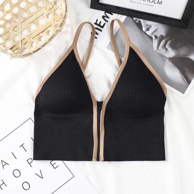 Deep V Zipper Sports Vest with Chest Pads & Shorts for Women