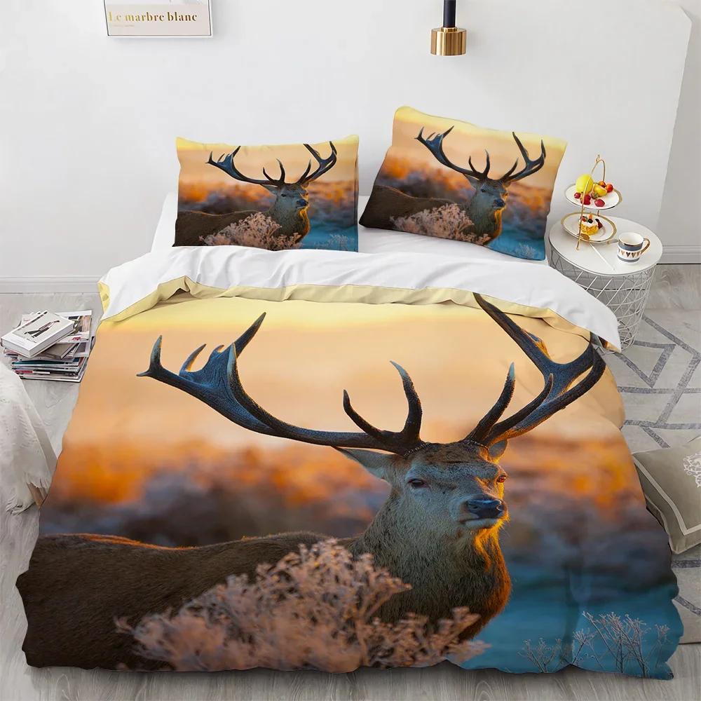 Black Theme Jungle Mose Soft Duvet Cover Set for Boy Ten Girl Bedrom Set 3D Print Grey Elk Der Soft Microfiber Warm Comforter Cover