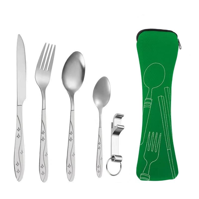 Tragbares Edelstahl-Besteckset - 5-teiliges Reisebesteck mit Messer, Gabel, Löffel und kleinem Löffel für Camping & Outdoor