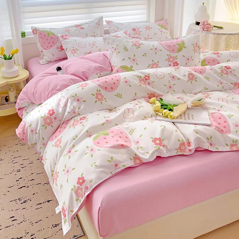 100% Cotton Bedding Set, Four Piece Sheet Set Comfort Set Girly Fresh Style Couple Bed Comforter Set