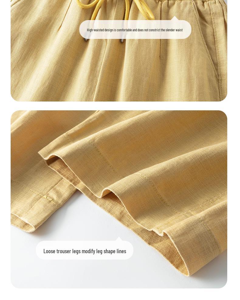 Summer 2026 Women's Yellow Wide-Leg Pants: Ice Silk Lyocell Linen Blend