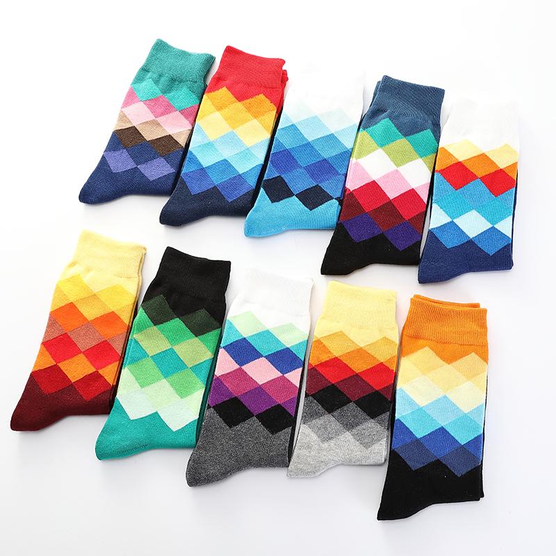 Male Tide Brand Men Cotton Socks Gradient Color Summer Style Long Wedding Sock Men's High Funny Happy Business Socks Man Sox