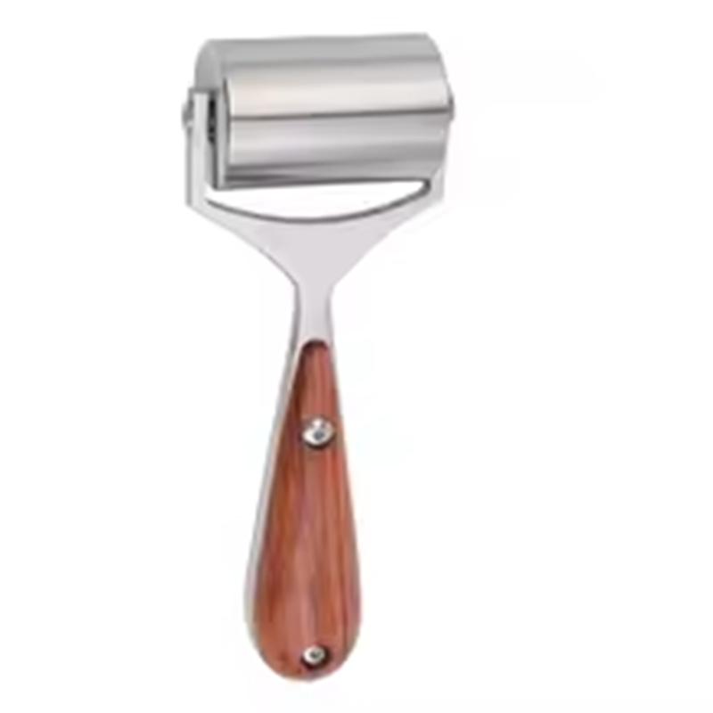 AS60-Pear Wood Handle Leather Roller Glue Edges Laminating Wheel Craft Handmade Smoother Creaser Tool Steel Iron Roll