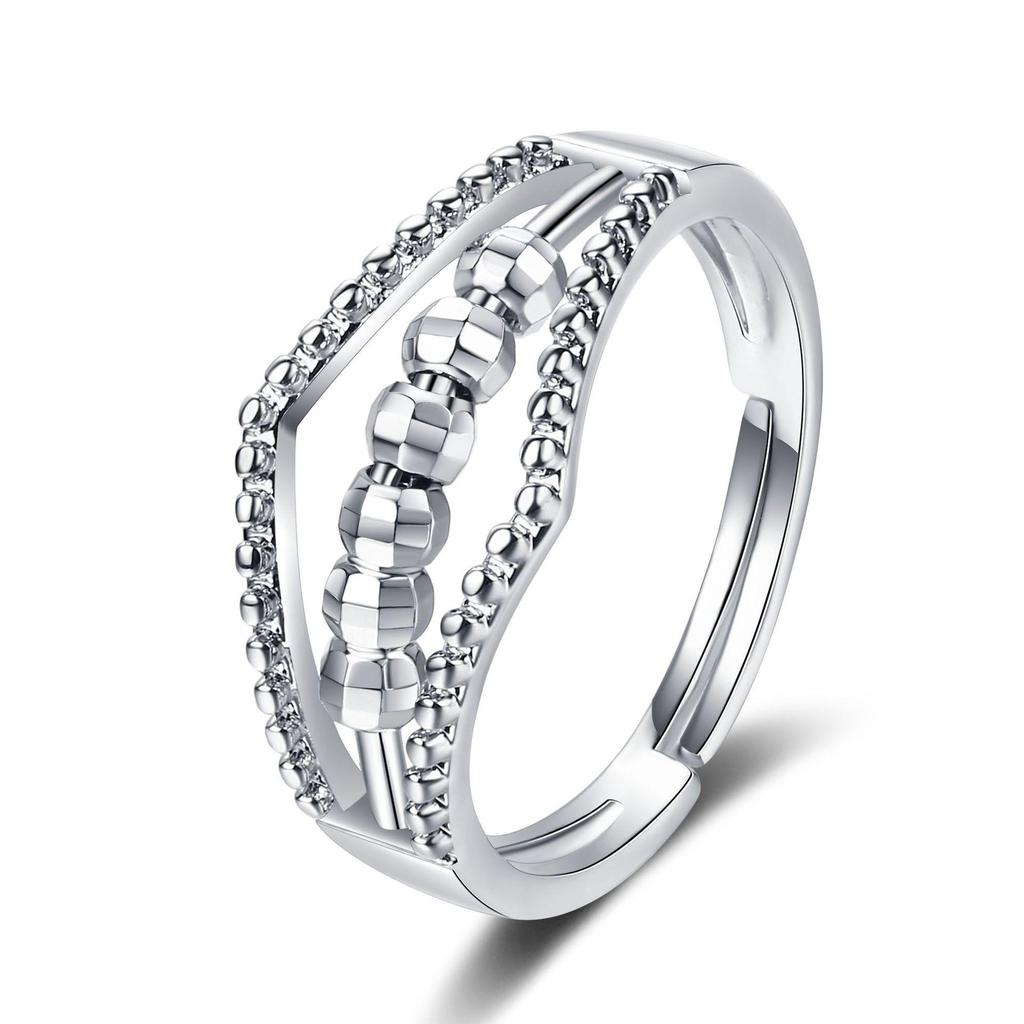 Adjustable Women's Polka Dot Beaded Ring for Anxiety Relief - Simple, Fashionable, and Rotating Design