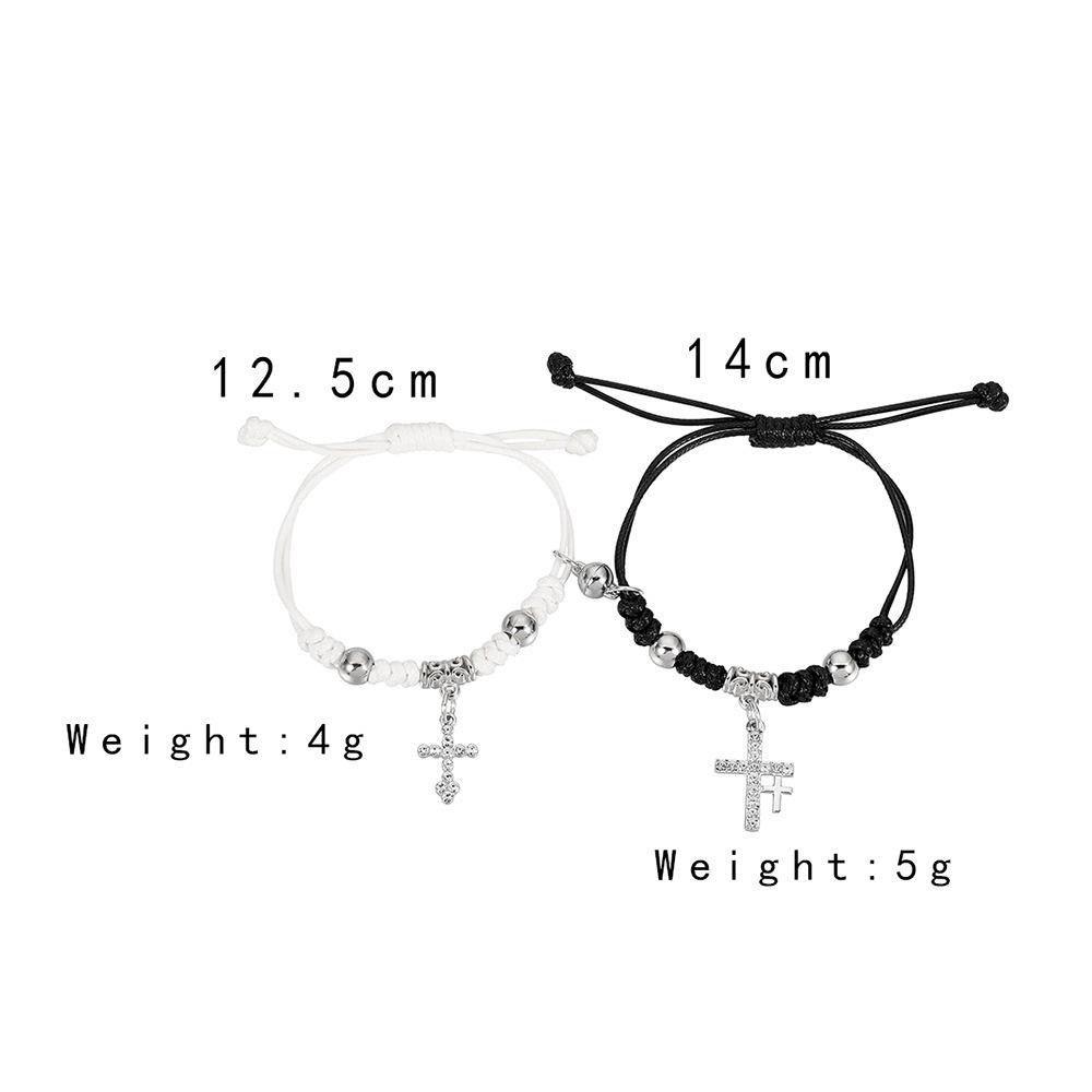 Magnetic Rhinestone Heart & Cross Pendant Adjustable Couple Bracelets (Set of 2)