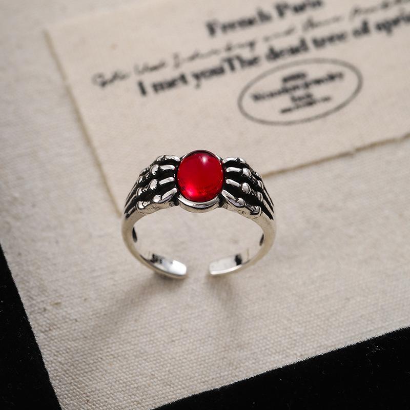 Punk Sophisticated Skull Ruby Ring For Women Unique Fashionable Adjustable Copper Design