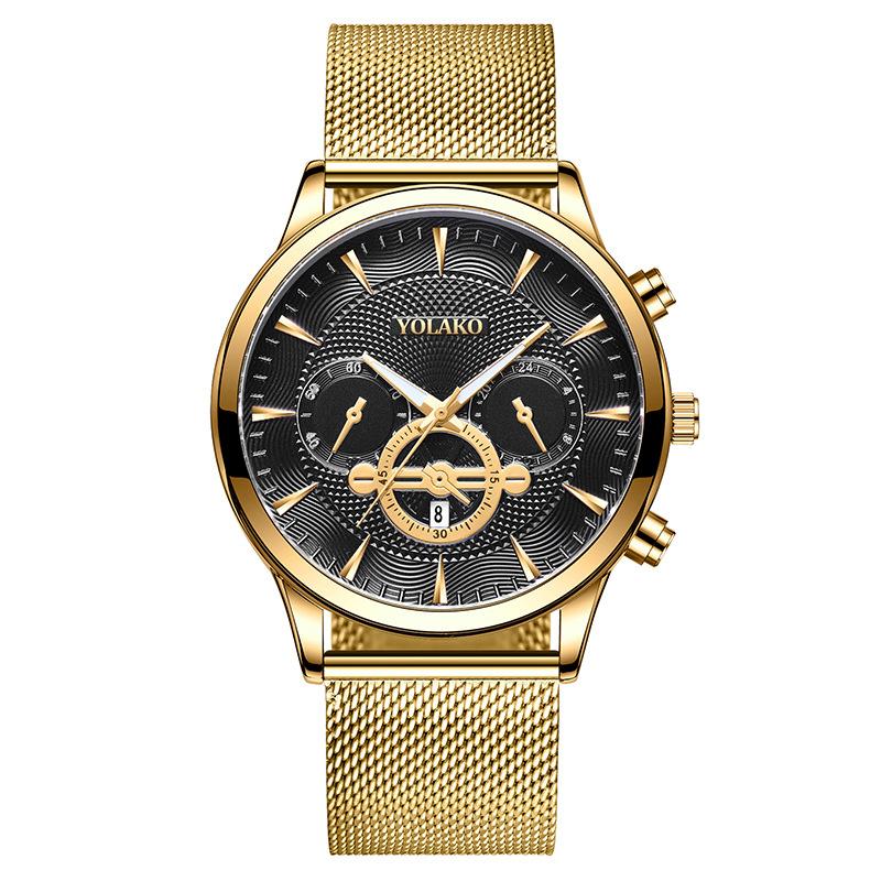 Popular hot-selling fashion three-eye calendar men's watch men's watch quartz mesh belt