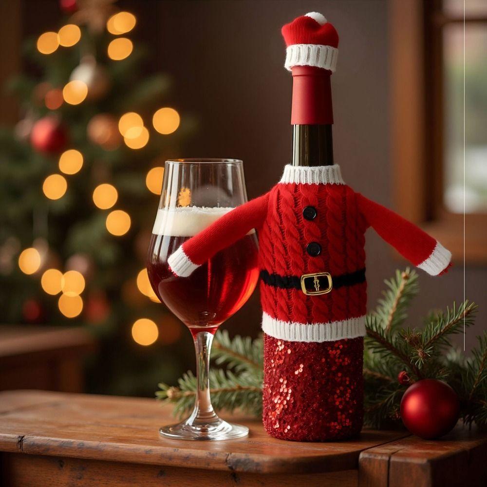 DIY Christmas Wine Bottle Cover Creative Wine Bottle Knitted Sweaters  Table Decoration
