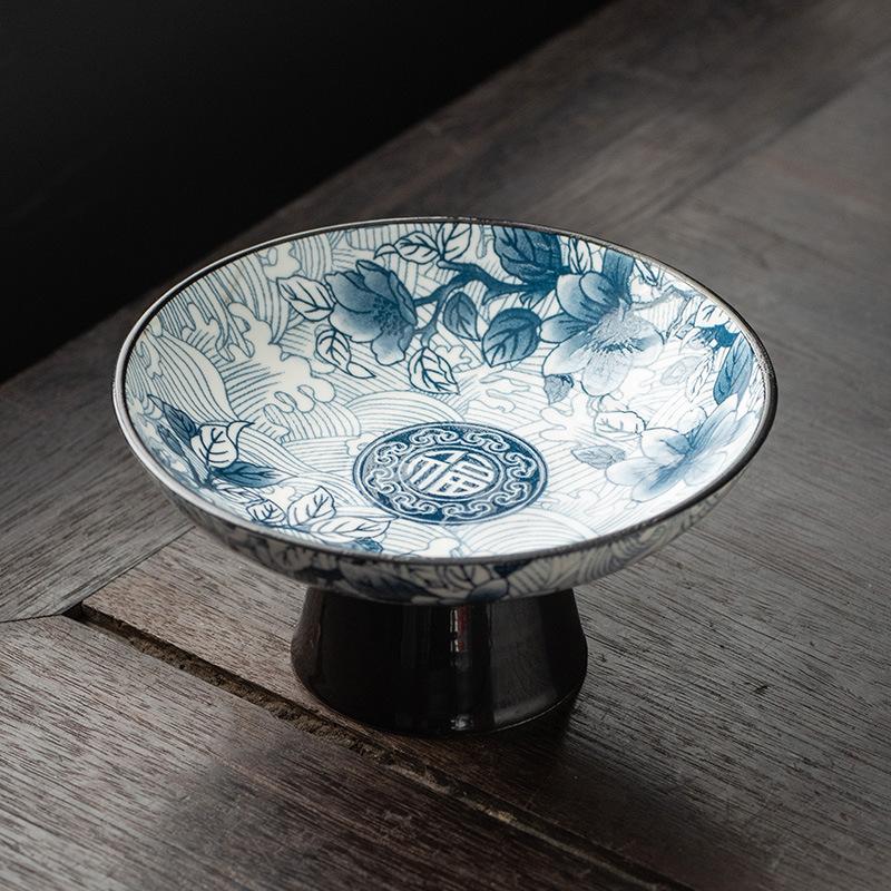 Furnace Tea Accessories Fruit Plate Antique Blue White Porcelain Fruit Plate Fruit Plate Guochao Small Snacks Inventory Heart Dried Fruit Refreshments