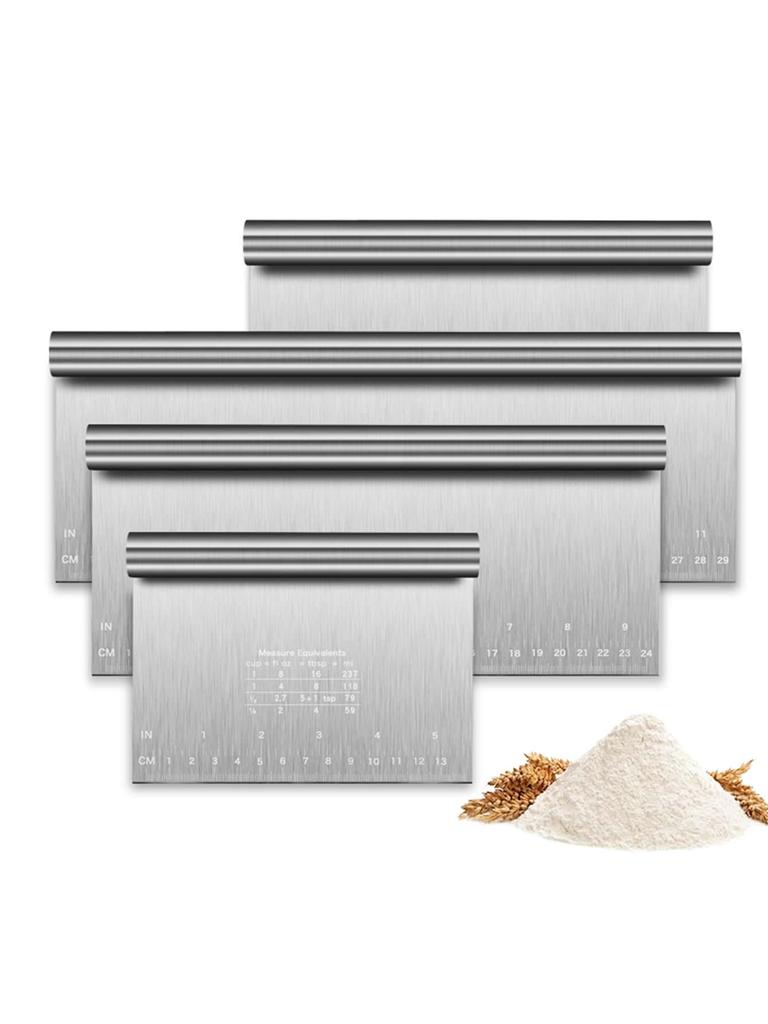 Leeseph Bench Scraper & Chopper Stainless Steel Pastry Cutter for Pasta Dough Bread Cake Baking Kitchen Tool with Scale Ruler