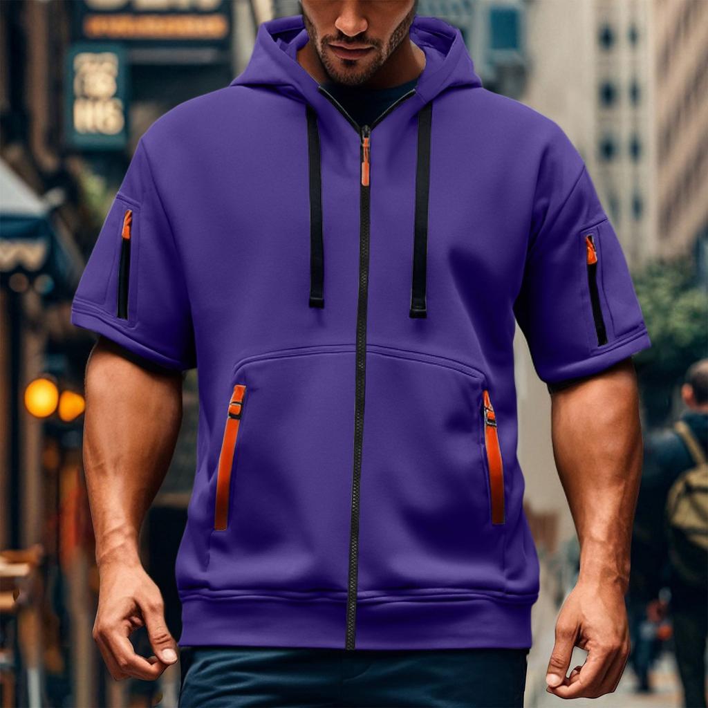 Men's Short-sleeved Casual Hooded Short-sleeved Pullover