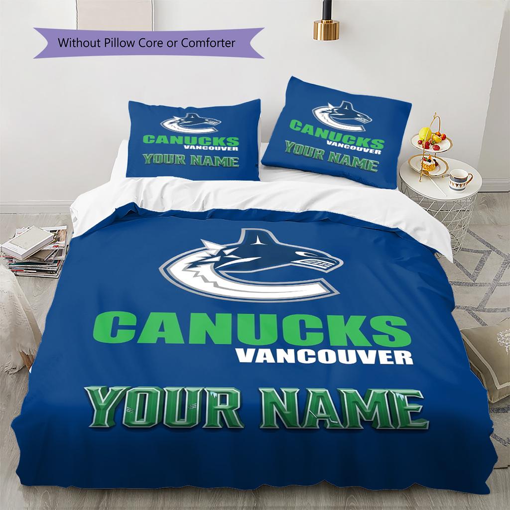 Name Custom Vancouver Canucks Pattern Bedding Set Quilt Cover Pillowcase Home Decor Gift (1 * Duvet Cover + 2 * Pillowcase, Without Core)