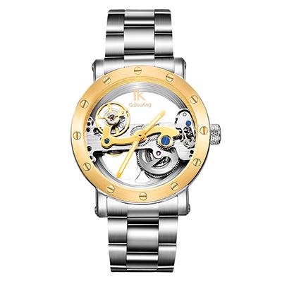 IK Coloring Herrenuhren 5ATM Wasserdicht Edelstahl Automatisch Mechanisch Herren Armbanduhr Brücke Skelett Herren Uhr