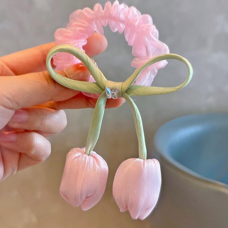 1 Stück Neue Süße Tulpenblume Schleife Mädchen Elastische Haarbänder Kinder Prinzessin Haaraccessoires Kinder Haargummis Baby Kopfschmuck