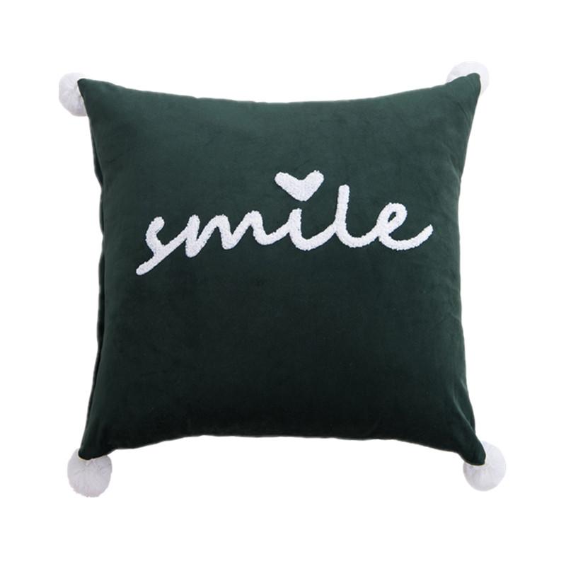 45x45cm Smile Letter Velvet Solid Color Sofa Cushion Cover With Balls Pillowcase Home Living Room Decoration