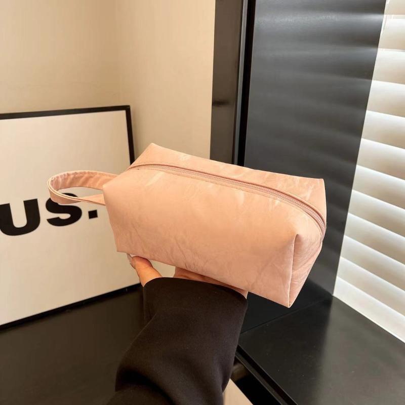 Portable Makeup Bag Handheld Large Capacity Cosmetic Bag Solid Color Multi-Purpose Toiletries Skincare Storage Bag Travel