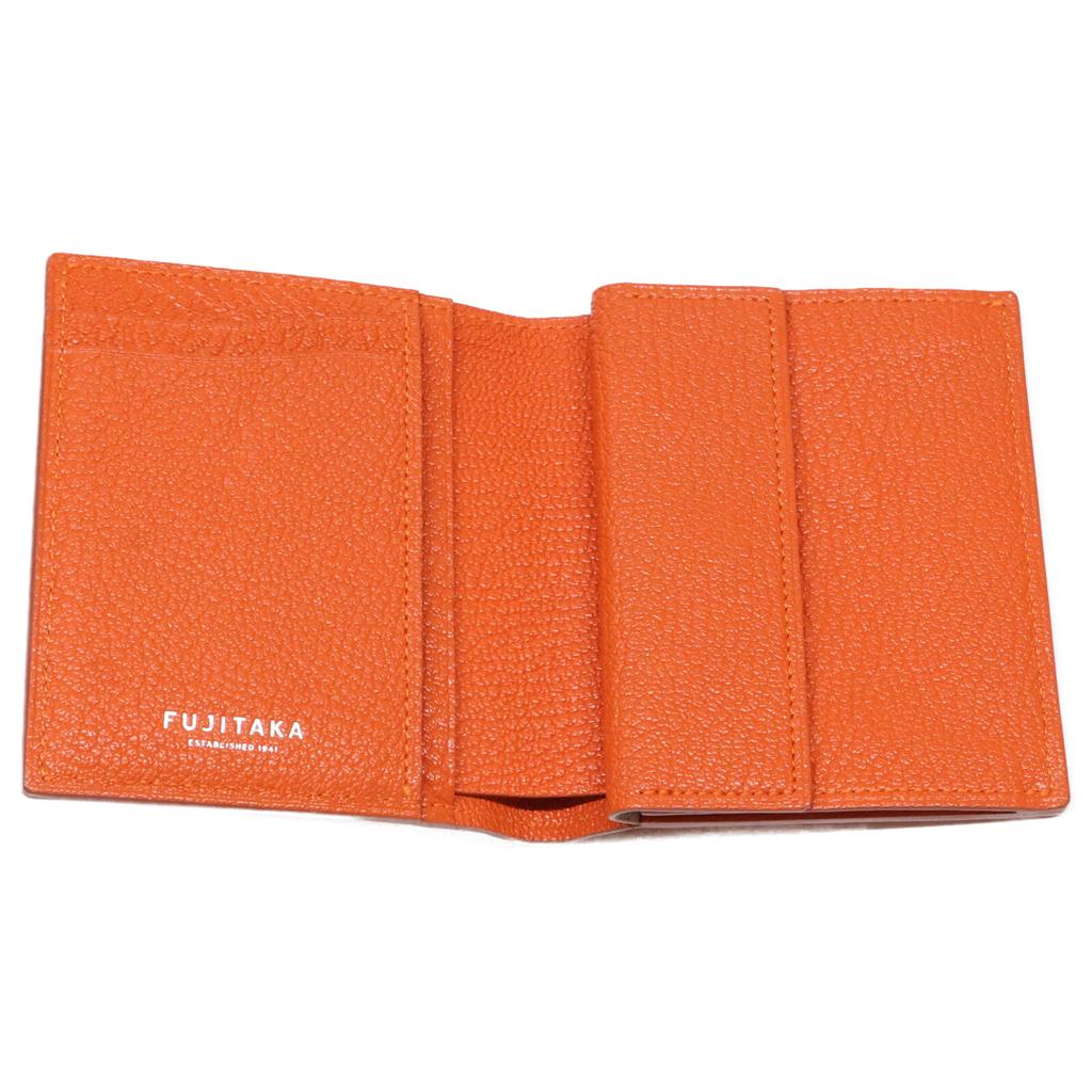 FUJITAKA [Excellent Condition] 677604 Chevre Full Leather Bifold Wallet Bifold Wallet with Coin Pocket OrangeUsed