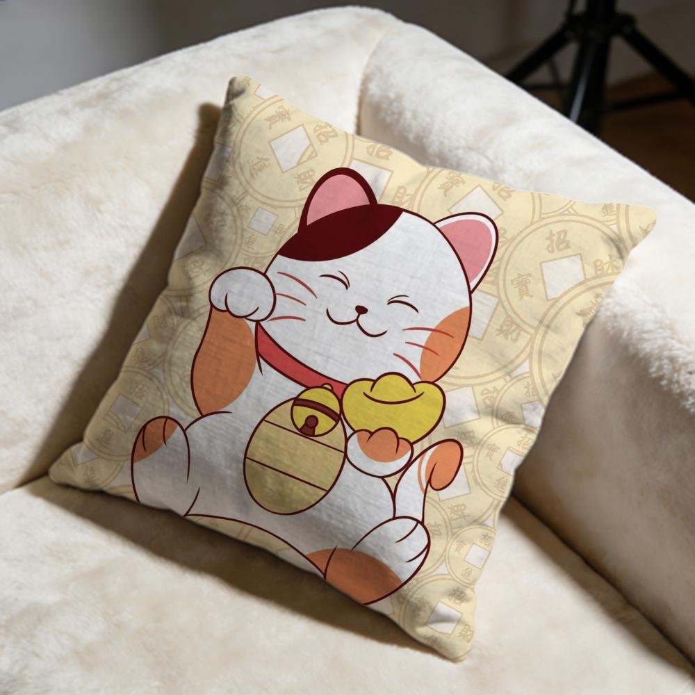 Lucky Cat Cushion Cover Soft Decorative Pillow Case Suitable for Bedroom Sofa Car Travel Use