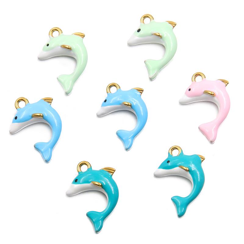 Stainless Steel Gold Enamel 3D Dolphin Pendant Charm: 15x20mm, 4 Colors