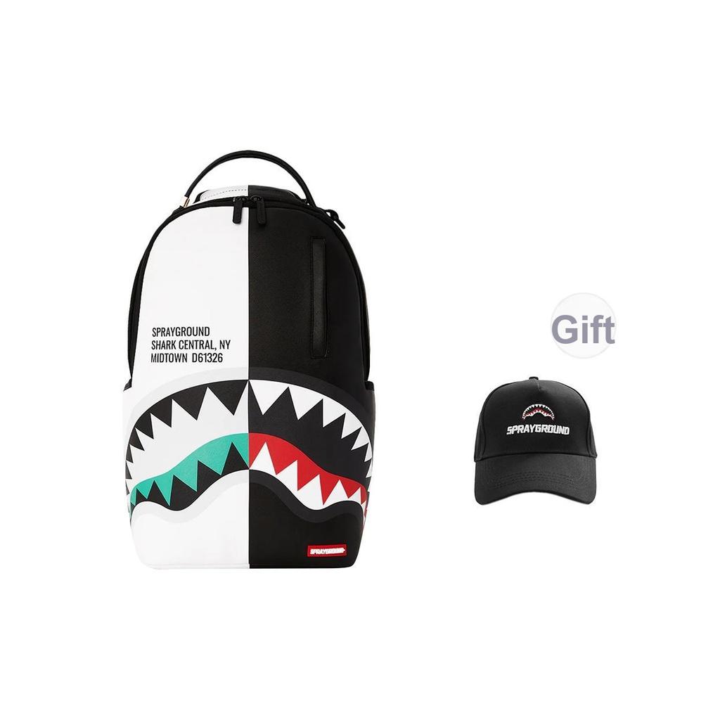 Sprayground Shark Big Logo Shark Mouth Black And White Color Block PVC Backpack Unisex Backpack W1035717