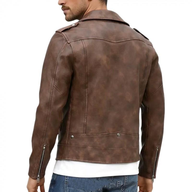 Mens PU Leather Biker Jacket Slim Fit Vintage Style Collar Zipper Casual Outerwear
