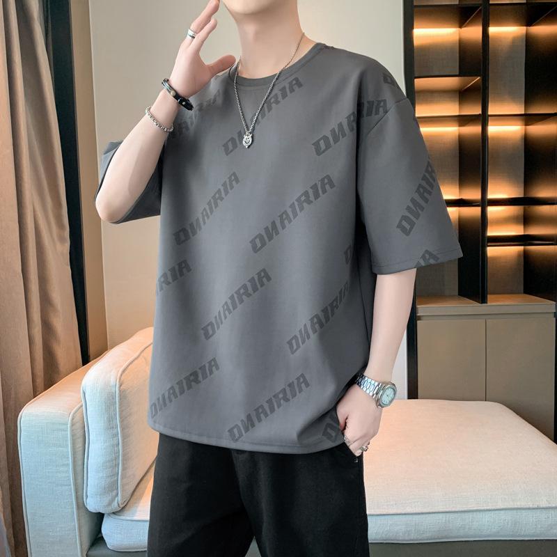 Short Sleeved T-shirt, Summer Outfit, Letter Solid Color, Loose and Simple Men's Summer Top